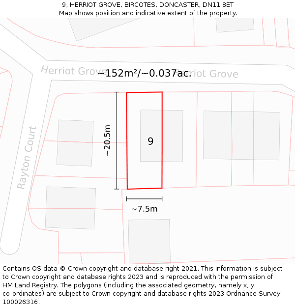 9, HERRIOT GROVE, BIRCOTES, DONCASTER, DN11 8ET: Plot and title map