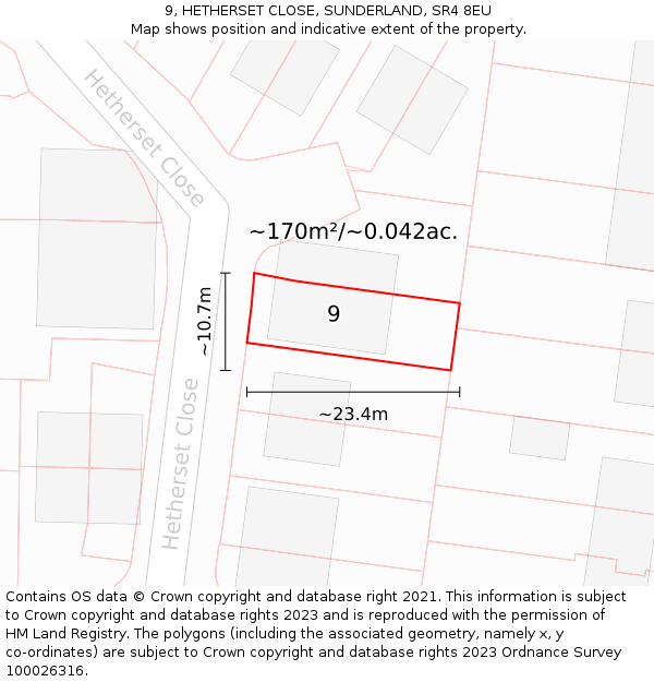 9, HETHERSET CLOSE, SUNDERLAND, SR4 8EU: Plot and title map