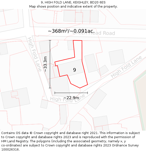 9, HIGH FOLD LANE, KEIGHLEY, BD20 6ES: Plot and title map