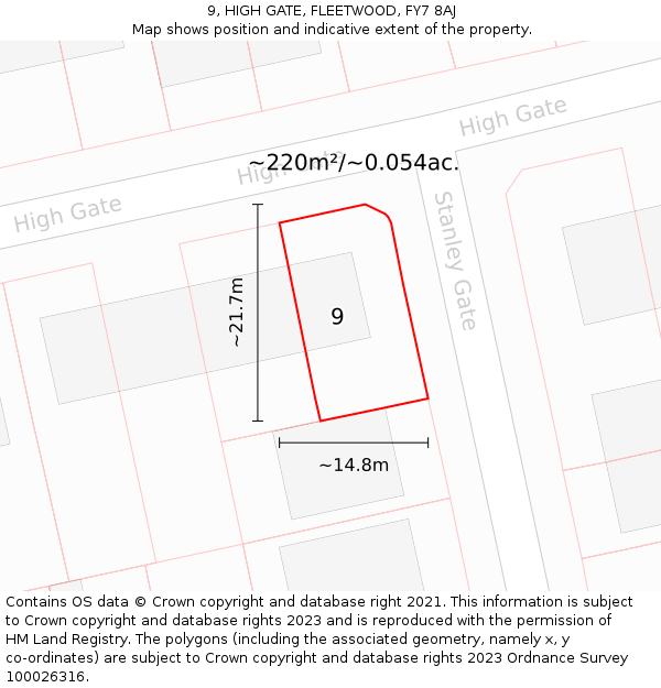 9, HIGH GATE, FLEETWOOD, FY7 8AJ: Plot and title map