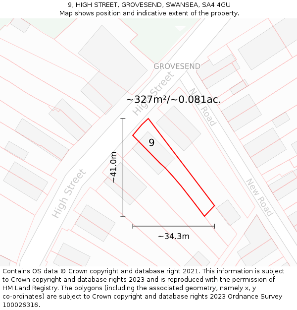 9, HIGH STREET, GROVESEND, SWANSEA, SA4 4GU: Plot and title map