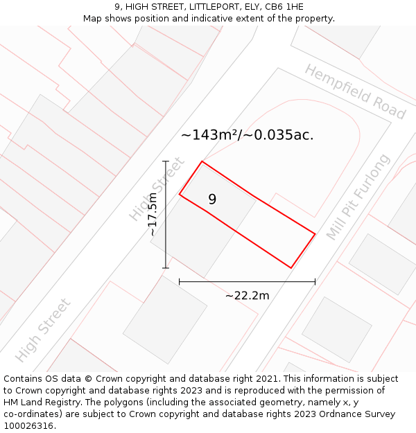 9, HIGH STREET, LITTLEPORT, ELY, CB6 1HE: Plot and title map