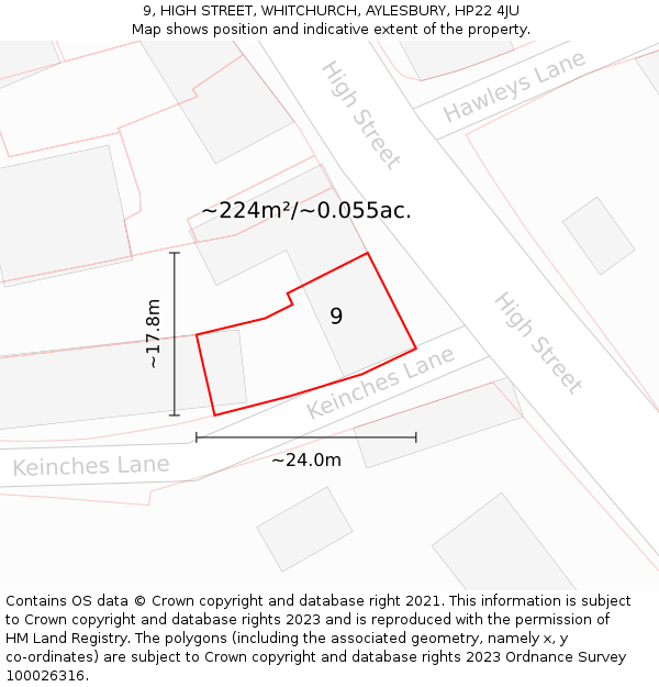 9, HIGH STREET, WHITCHURCH, AYLESBURY, HP22 4JU: Plot and title map