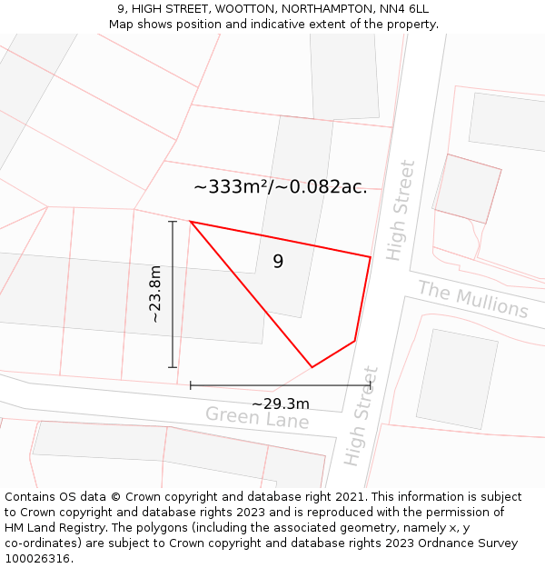 9, HIGH STREET, WOOTTON, NORTHAMPTON, NN4 6LL: Plot and title map