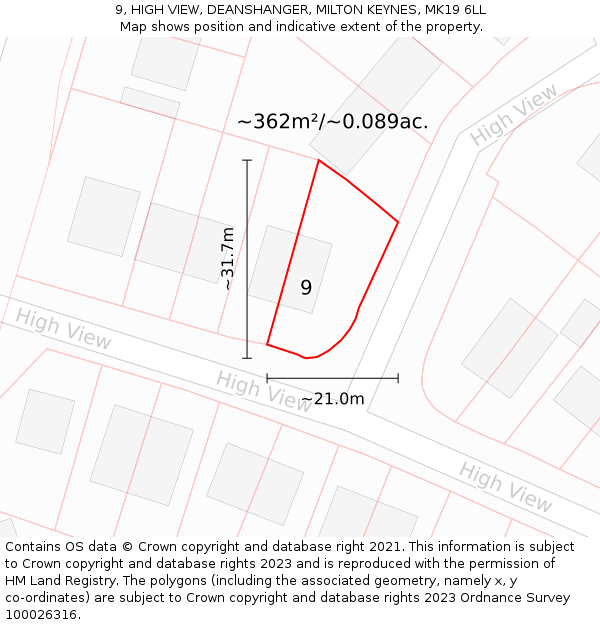 9, HIGH VIEW, DEANSHANGER, MILTON KEYNES, MK19 6LL: Plot and title map