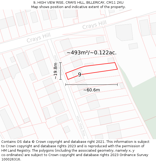 9, HIGH VIEW RISE, CRAYS HILL, BILLERICAY, CM11 2XU: Plot and title map