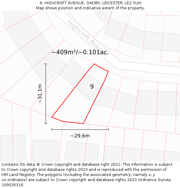 9, HIGHCROFT AVENUE, OADBY, LEICESTER, LE2 5UH: Plot and title map