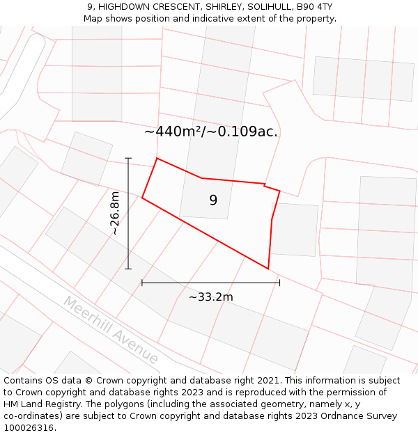 9, HIGHDOWN CRESCENT, SHIRLEY, SOLIHULL, B90 4TY: Plot and title map