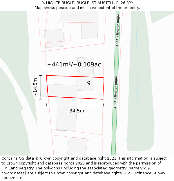 9, HIGHER BUGLE, BUGLE, ST AUSTELL, PL26 8PY: Plot and title map