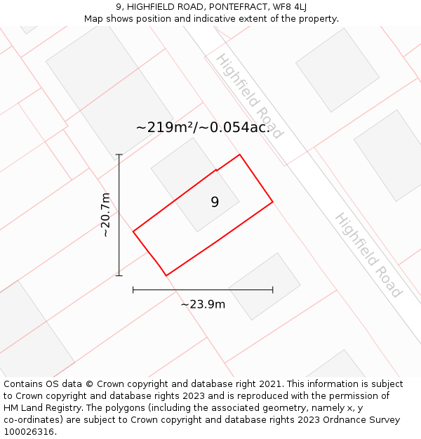 9, HIGHFIELD ROAD, PONTEFRACT, WF8 4LJ: Plot and title map