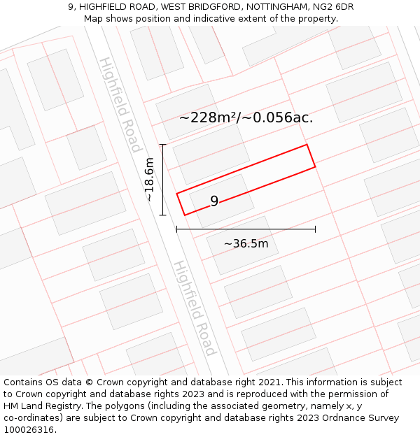 9, HIGHFIELD ROAD, WEST BRIDGFORD, NOTTINGHAM, NG2 6DR: Plot and title map