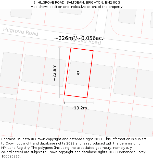 9, HILGROVE ROAD, SALTDEAN, BRIGHTON, BN2 8QG: Plot and title map