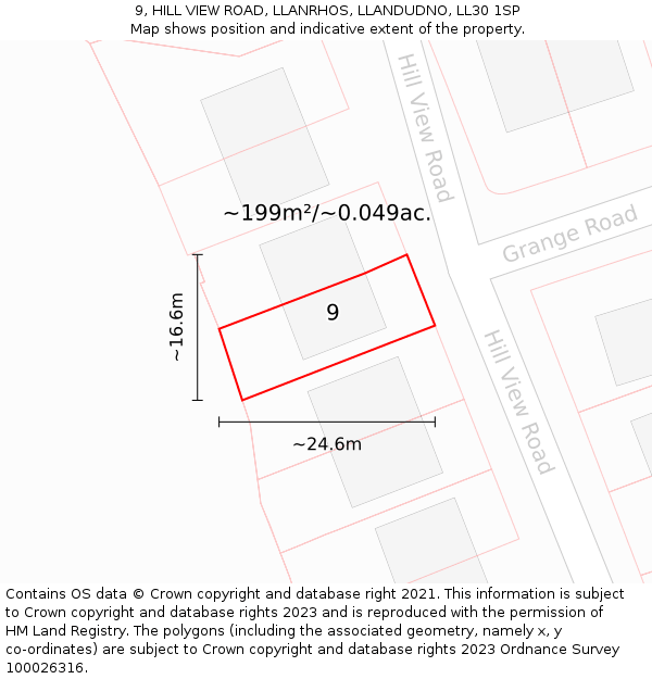 9, HILL VIEW ROAD, LLANRHOS, LLANDUDNO, LL30 1SP: Plot and title map