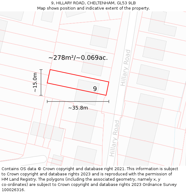 9, HILLARY ROAD, CHELTENHAM, GL53 9LB: Plot and title map