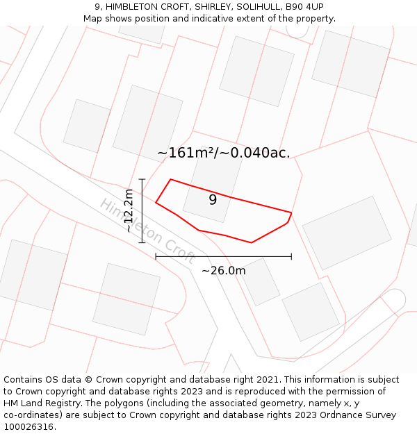 9, HIMBLETON CROFT, SHIRLEY, SOLIHULL, B90 4UP: Plot and title map