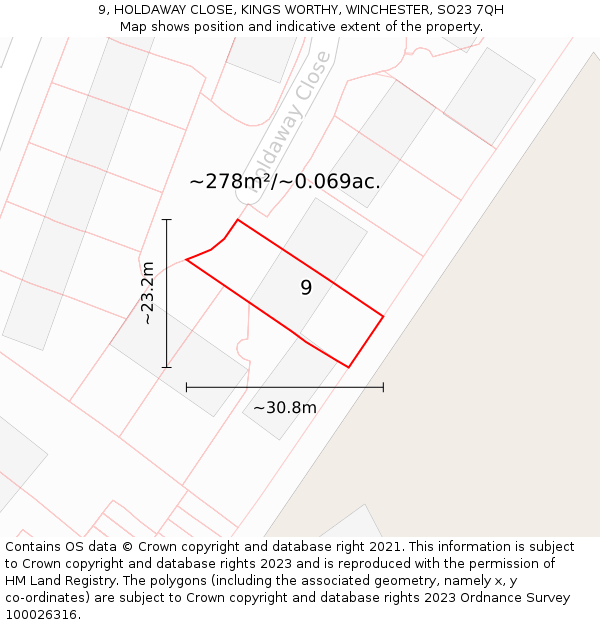 9, HOLDAWAY CLOSE, KINGS WORTHY, WINCHESTER, SO23 7QH: Plot and title map