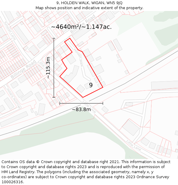 9, HOLDEN WALK, WIGAN, WN5 9JQ: Plot and title map