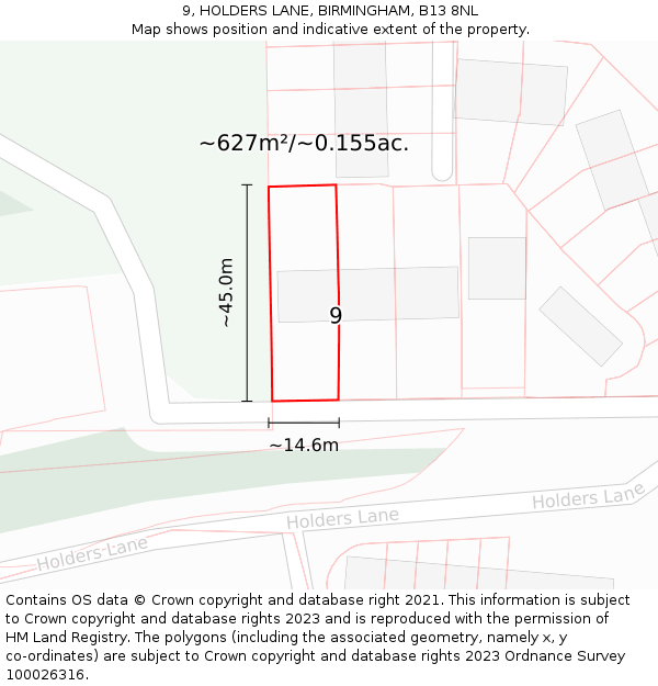 9, HOLDERS LANE, BIRMINGHAM, B13 8NL: Plot and title map