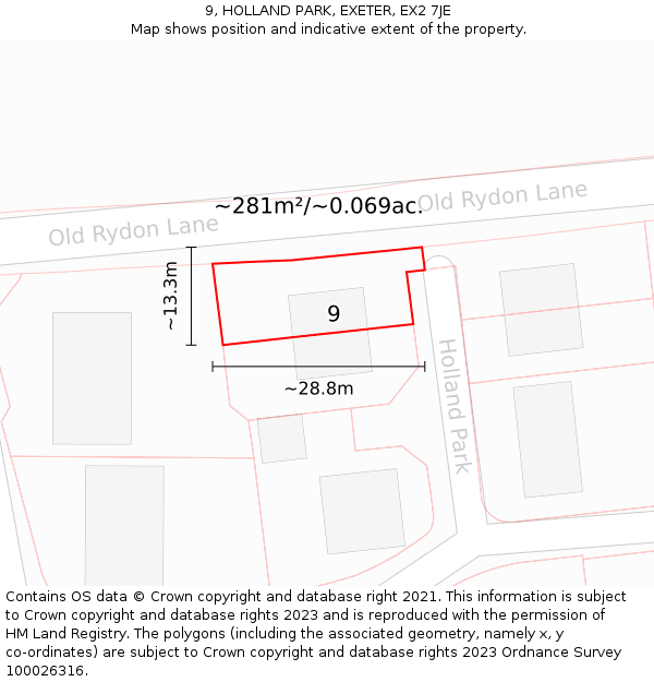 9, HOLLAND PARK, EXETER, EX2 7JE: Plot and title map