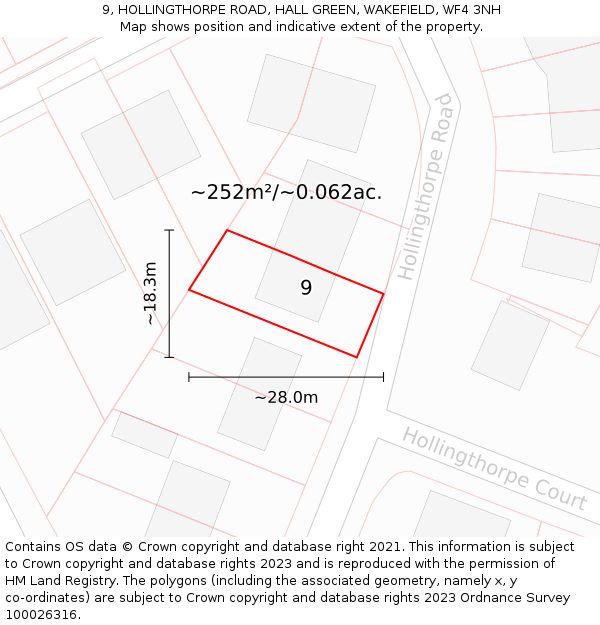 9, HOLLINGTHORPE ROAD, HALL GREEN, WAKEFIELD, WF4 3NH: Plot and title map