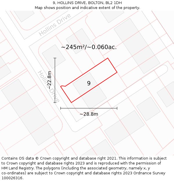 9, HOLLINS DRIVE, BOLTON, BL2 1DH: Plot and title map