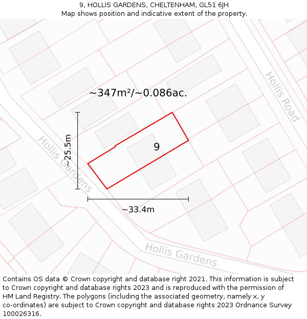 9, HOLLIS GARDENS, CHELTENHAM, GL51 6JH: Plot and title map