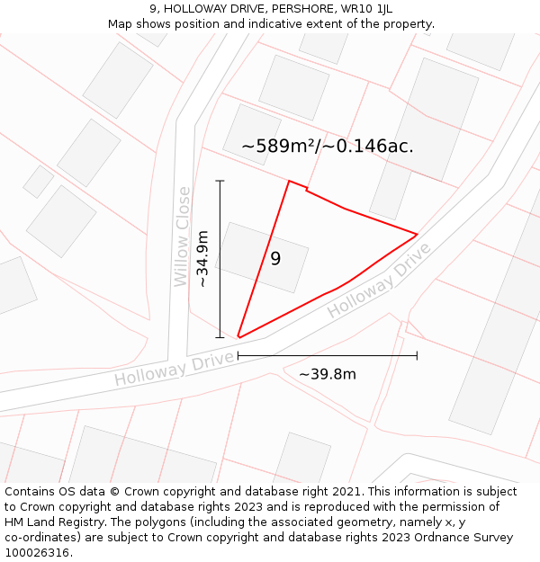 9, HOLLOWAY DRIVE, PERSHORE, WR10 1JL: Plot and title map