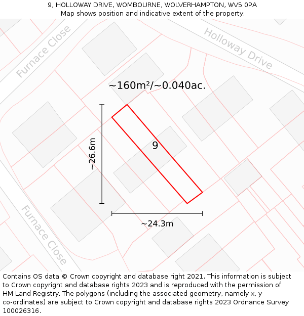 9, HOLLOWAY DRIVE, WOMBOURNE, WOLVERHAMPTON, WV5 0PA: Plot and title map