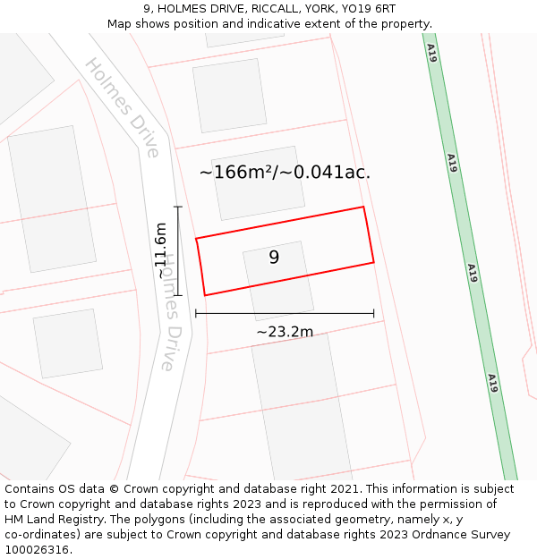 9, HOLMES DRIVE, RICCALL, YORK, YO19 6RT: Plot and title map