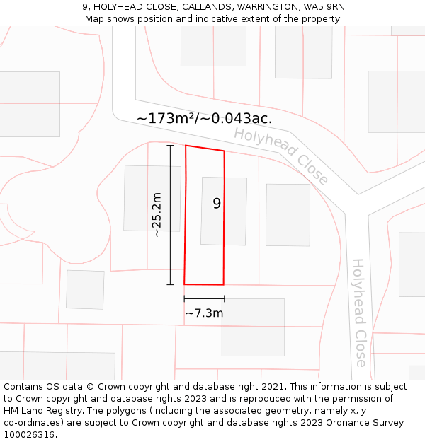 9, HOLYHEAD CLOSE, CALLANDS, WARRINGTON, WA5 9RN: Plot and title map