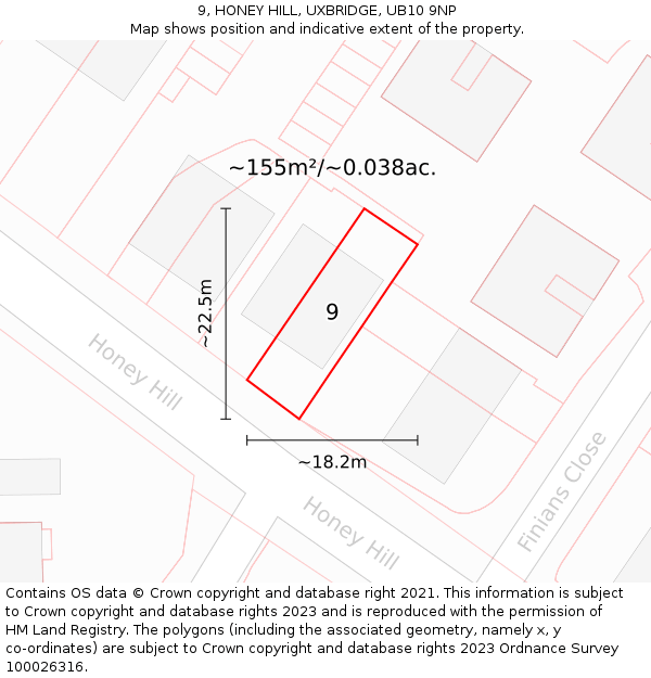 9, HONEY HILL, UXBRIDGE, UB10 9NP: Plot and title map