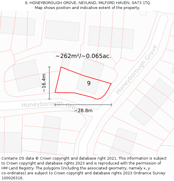 9, HONEYBOROUGH GROVE, NEYLAND, MILFORD HAVEN, SA73 1TQ: Plot and title map