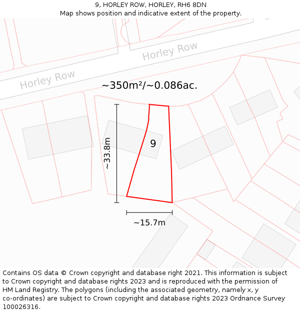 9, HORLEY ROW, HORLEY, RH6 8DN: Plot and title map