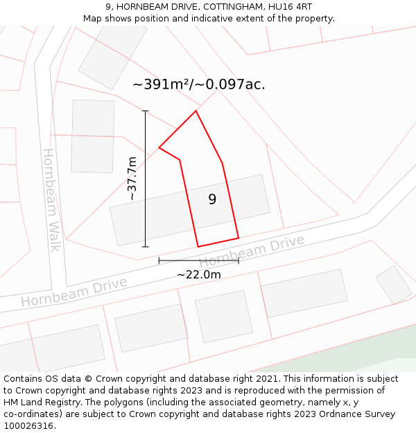 9, HORNBEAM DRIVE, COTTINGHAM, HU16 4RT: Plot and title map