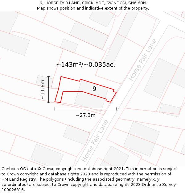 9, HORSE FAIR LANE, CRICKLADE, SWINDON, SN6 6BN: Plot and title map