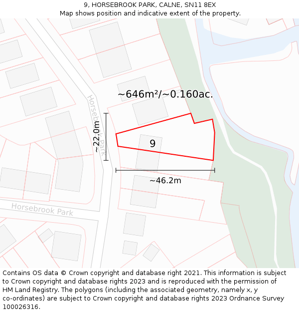 9, HORSEBROOK PARK, CALNE, SN11 8EX: Plot and title map