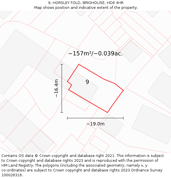 9, HORSLEY FOLD, BRIGHOUSE, HD6 4HR: Plot and title map