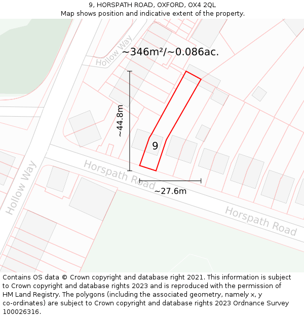 9, HORSPATH ROAD, OXFORD, OX4 2QL: Plot and title map