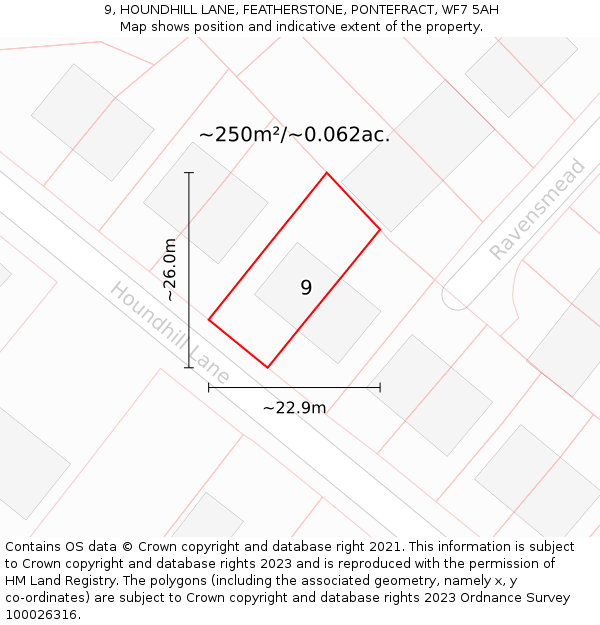 9, HOUNDHILL LANE, FEATHERSTONE, PONTEFRACT, WF7 5AH: Plot and title map