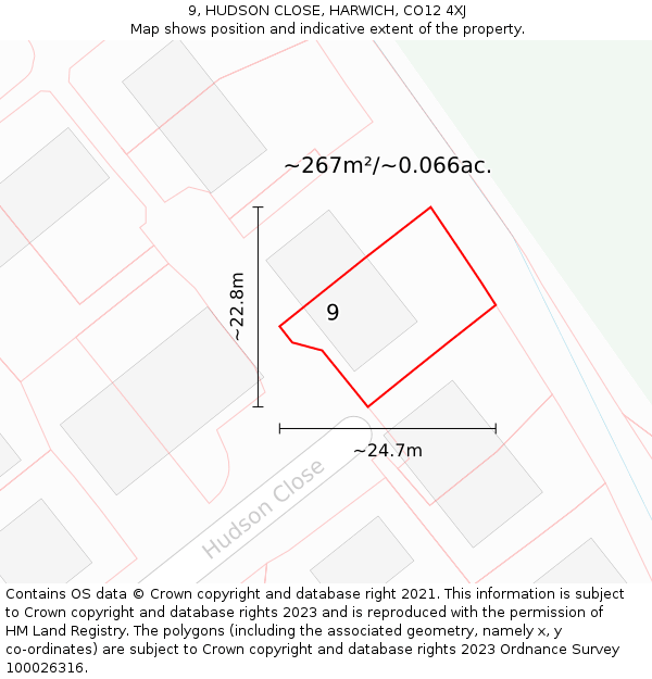 9, HUDSON CLOSE, HARWICH, CO12 4XJ: Plot and title map