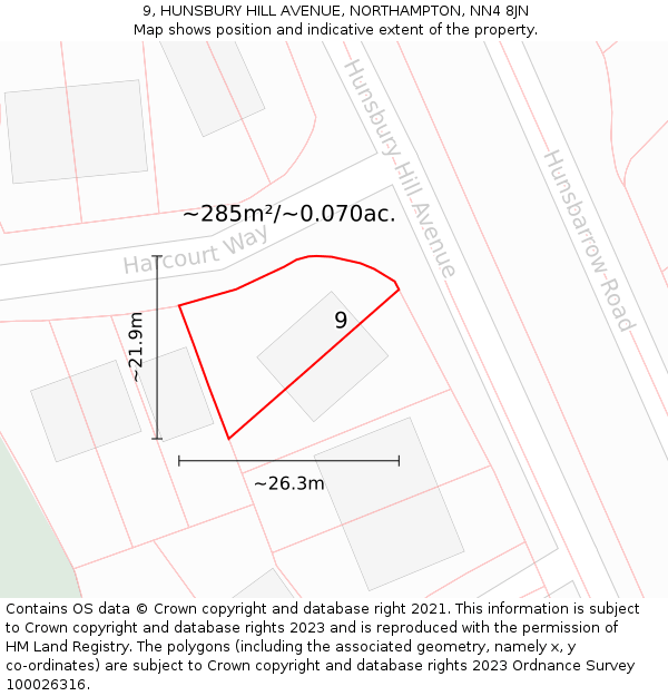 9, HUNSBURY HILL AVENUE, NORTHAMPTON, NN4 8JN: Plot and title map