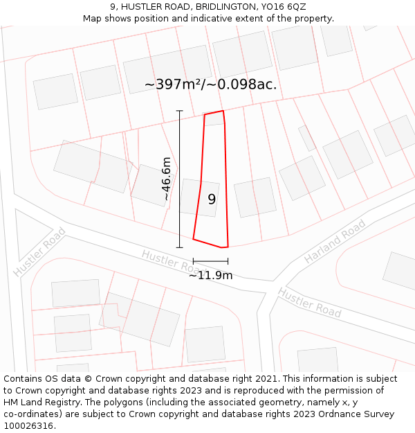 9, HUSTLER ROAD, BRIDLINGTON, YO16 6QZ: Plot and title map