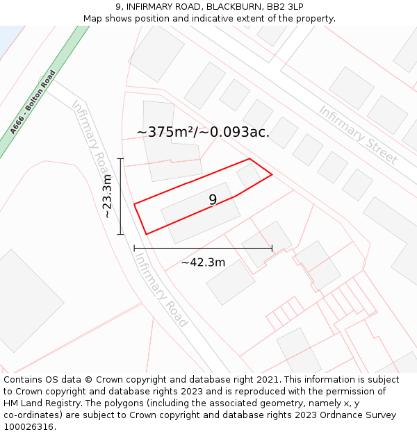 9, INFIRMARY ROAD, BLACKBURN, BB2 3LP: Plot and title map