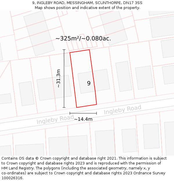 9, INGLEBY ROAD, MESSINGHAM, SCUNTHORPE, DN17 3SS: Plot and title map