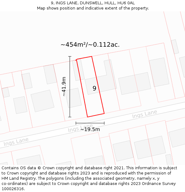 9, INGS LANE, DUNSWELL, HULL, HU6 0AL: Plot and title map