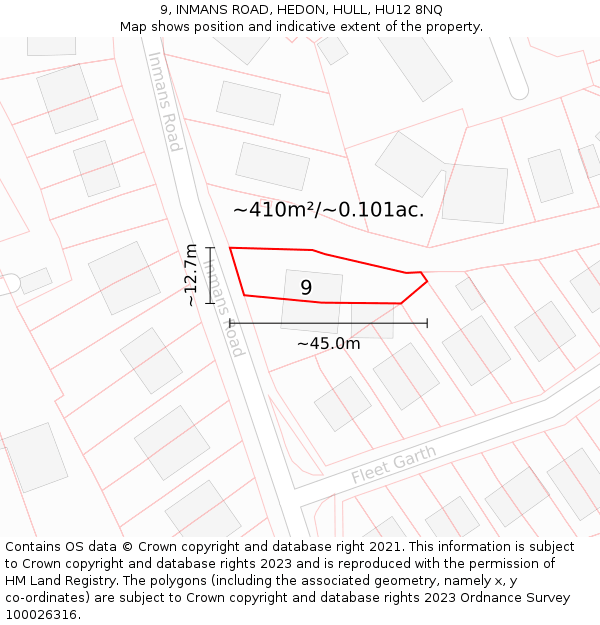 9, INMANS ROAD, HEDON, HULL, HU12 8NQ: Plot and title map