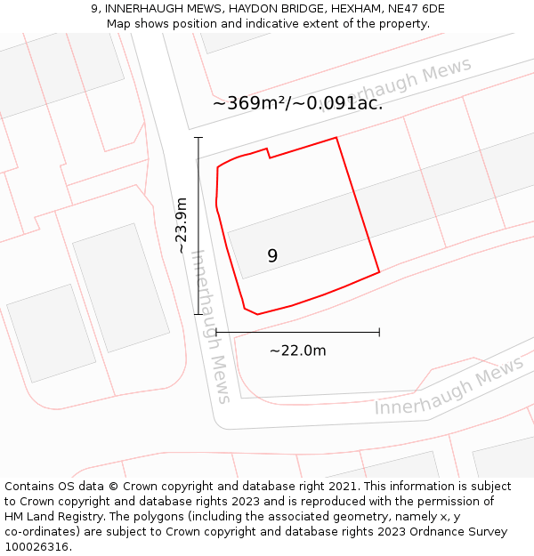 9, INNERHAUGH MEWS, HAYDON BRIDGE, HEXHAM, NE47 6DE: Plot and title map