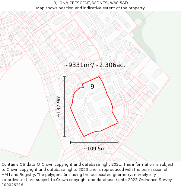 9, IONA CRESCENT, WIDNES, WA8 5AD: Plot and title map