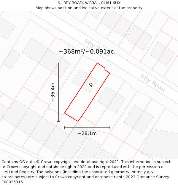 9, IRBY ROAD, WIRRAL, CH61 6UX: Plot and title map