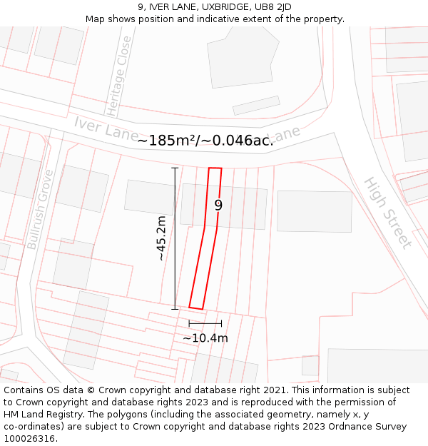 9, IVER LANE, UXBRIDGE, UB8 2JD: Plot and title map